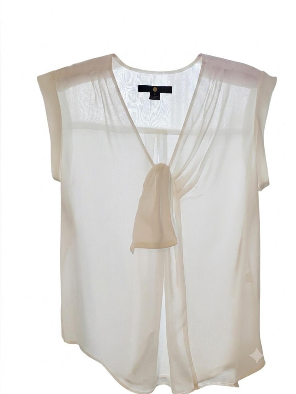 Ivory Cream Chiffon Blouse With Pushy Kittykat Bow Detail 80's Vibe Size Small